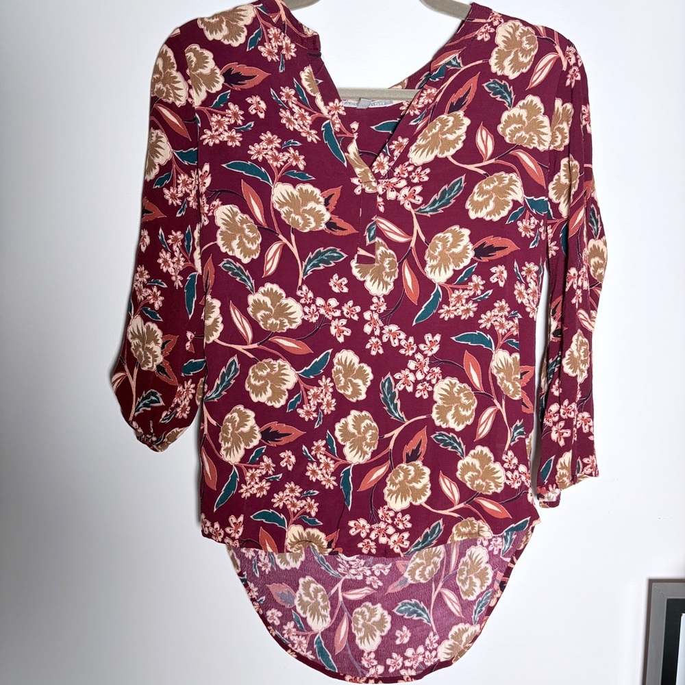 Daniel Rainn Burgundy Floral Blouse